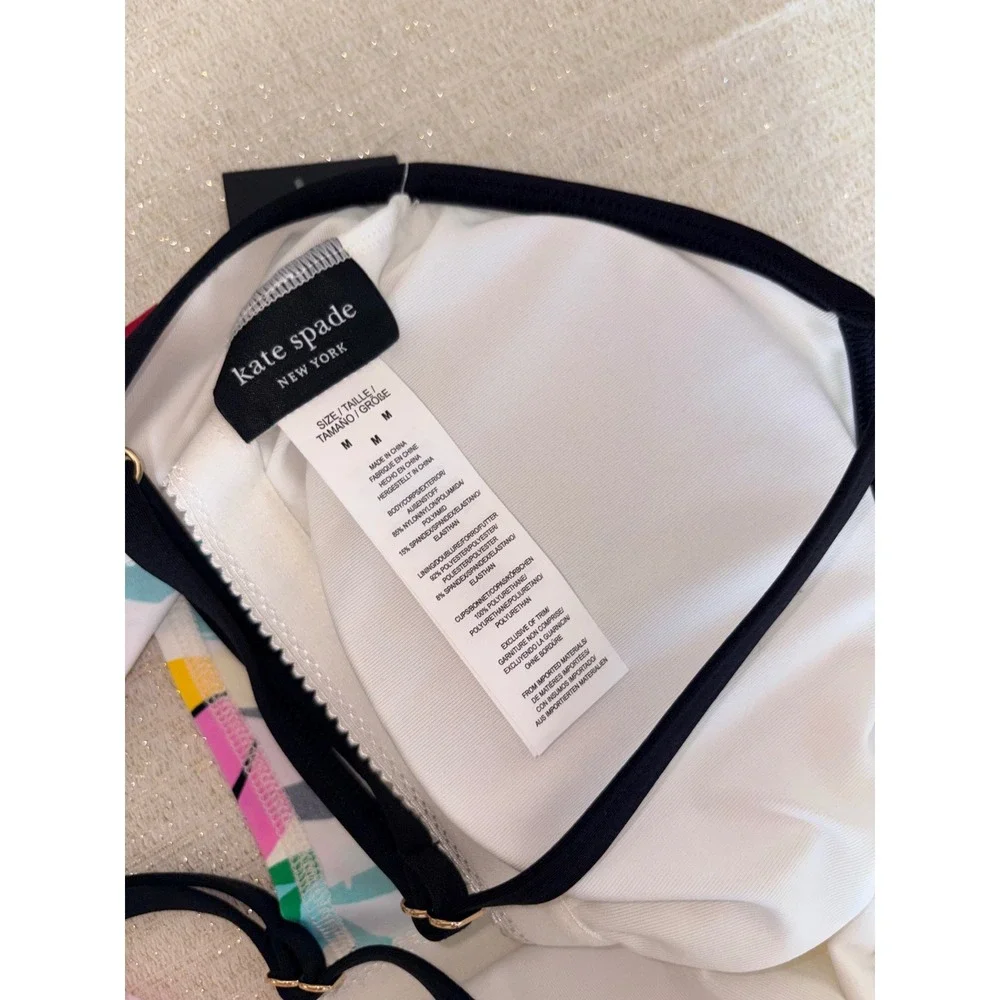 Kate Spade Cami Crop Bikini Top‎ Women Medium Cream Multi NWT Floral V-Neck